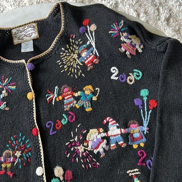 Heirloom Collectables Vintage World Party 2000 embroidered sweater cardigan XL - Picture 3 of 11